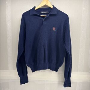 Polo Golf Ralph Lauren Sweater Mens Medium Navy Blue Long Sleeve Button Up EUC